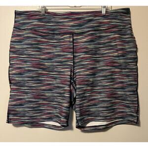 Lands End Women’s 3X 24W-26W Biker Shorts Blue Yoga Shorts Relaxed Multi Stripe